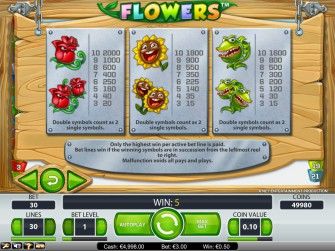Выигрышная таблицы в игровом автомате Flowers